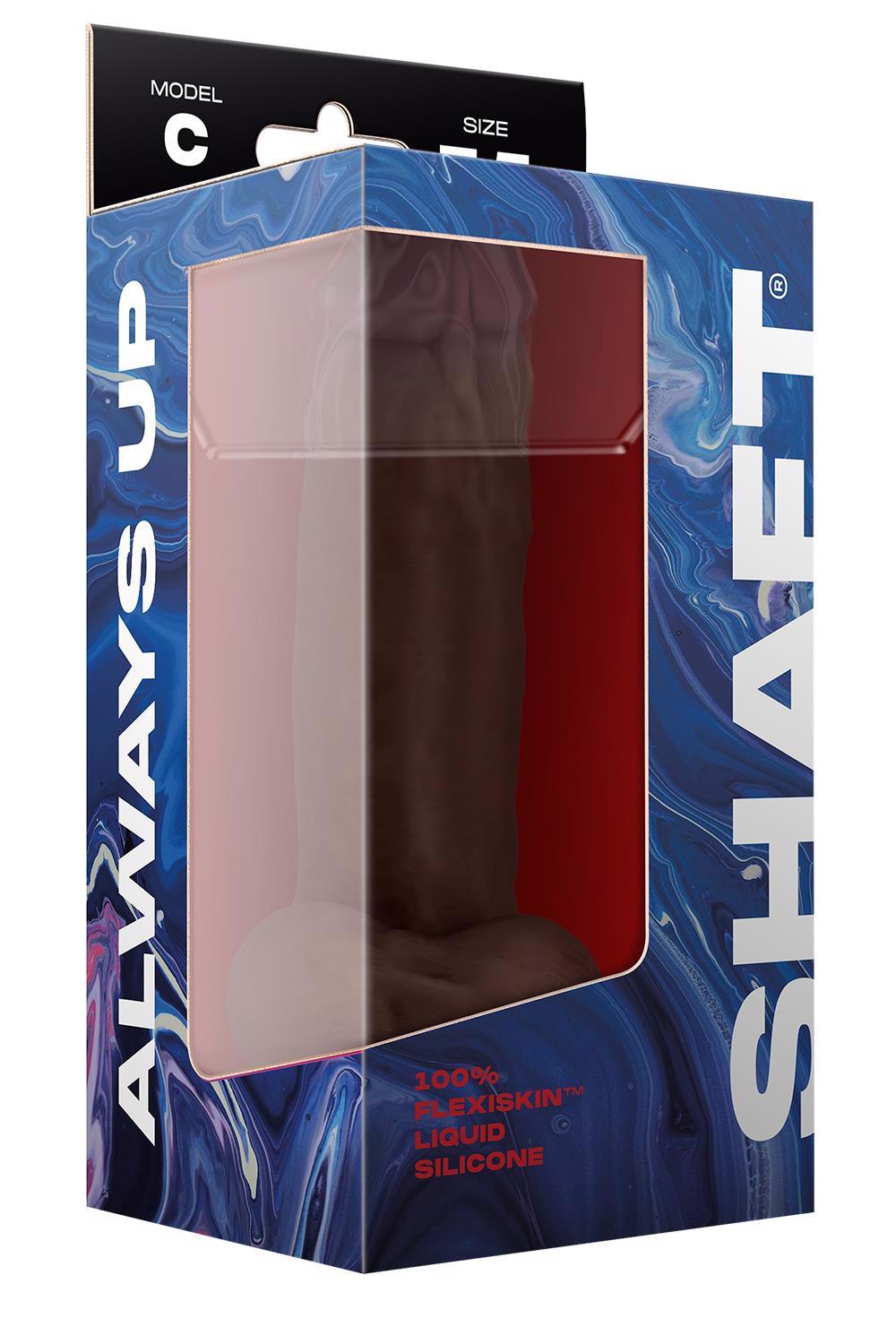 Shaft Model C – realistinis silikoninis dildo su sėklidėmis (7.5 colių, mahogany)