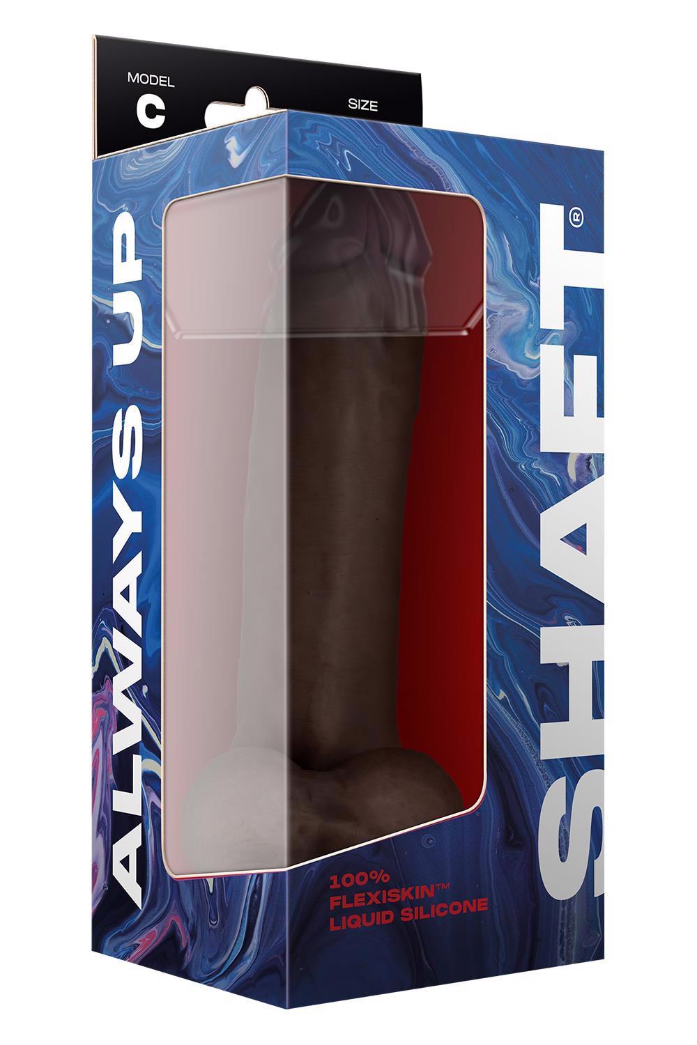 Shaft Model C – realistinis silikoninis dildo su sėklidėmis (9.5 colių, mahogany)