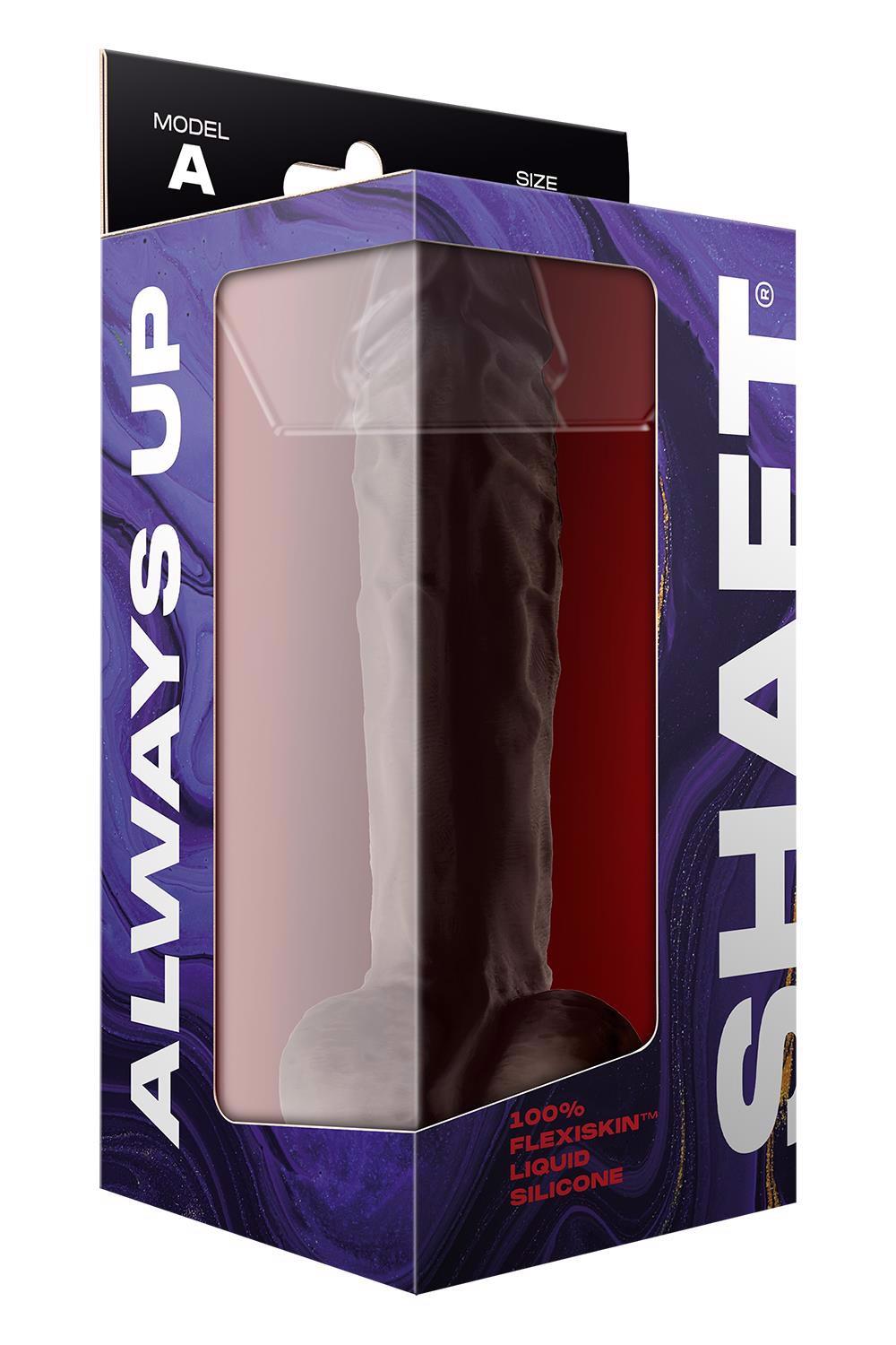 Shaft Model A – realistinis silikoninis dildo su sėklidėmis (10.5 colių, mahogany)