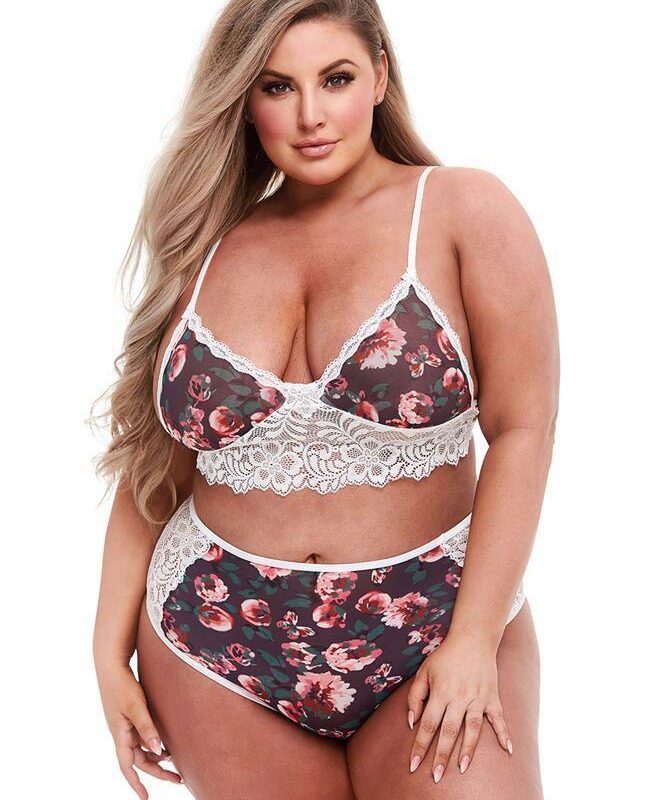 Pilkas nėriniuotas apatinio trikotažo komplektas (XL)