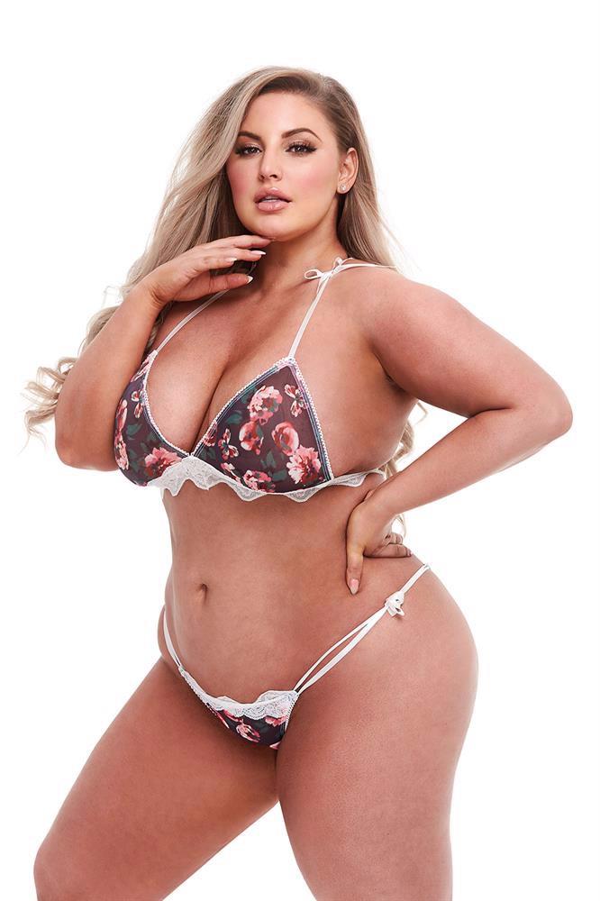 Pilkas nėriniuotas apatinio trikotažo komplektas (XL)