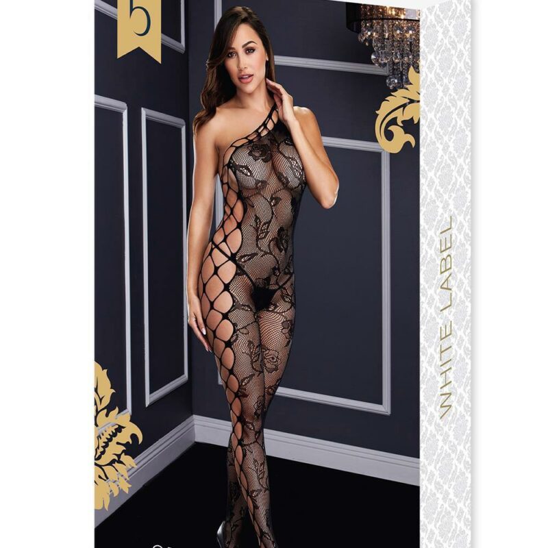 Baci Off The Shoulder Bodystocking Black – juodas erotiškas bodistokingas (kūno kojinė) (vienas dydis)