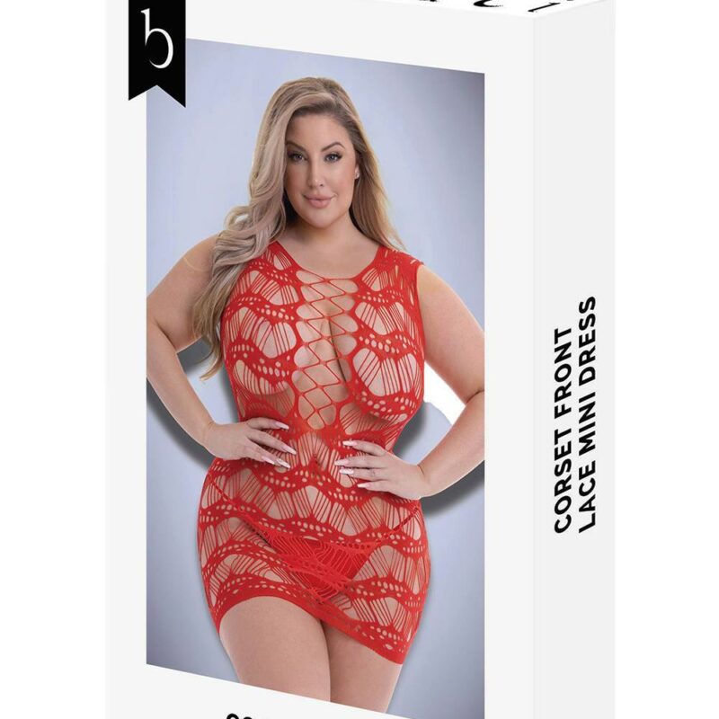 Baci Corset Front Lace Mini Dress Red – raudonas erotiška suknelė (plius dydis)