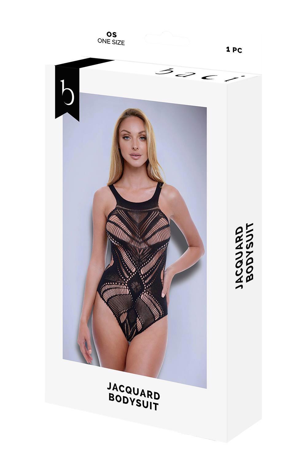 Baci Jacquard Bodysuit Black – juodas gundantis glaustinukas (bodis) (vienas dydis)