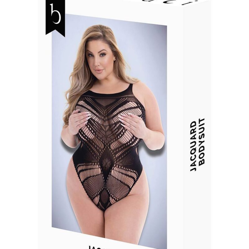 Baci Jacquard Bodysuit Black – juodas gundantis glaustinukas (bodis) (plius dydis)