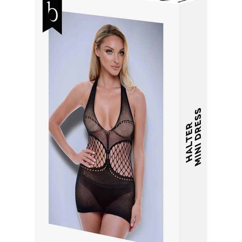 Baci Halter Mini Dress Black – juodas erotiška suknelė (vienas dydis)