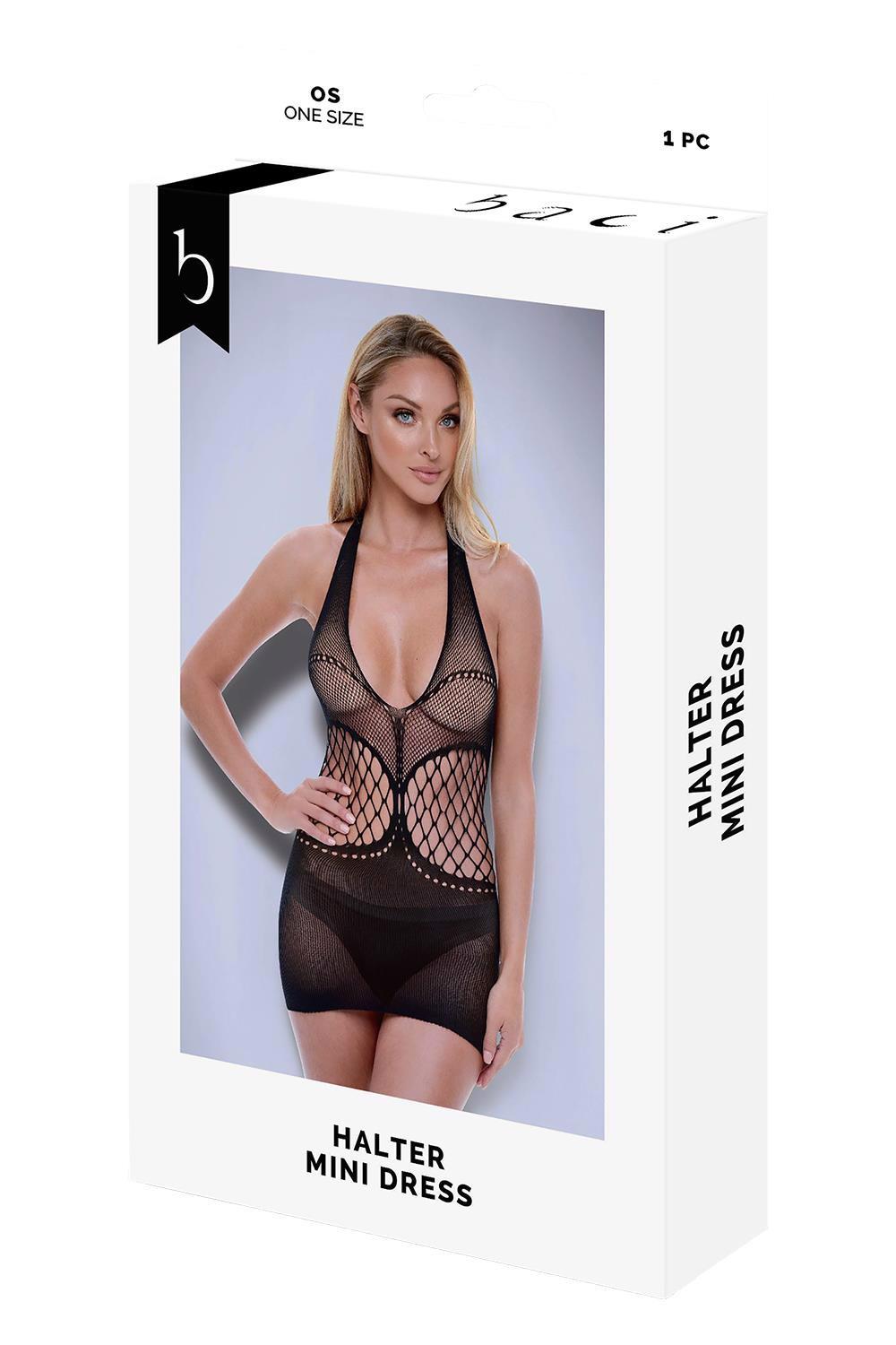Baci Halter Mini Dress Black – juodas erotiška suknelė (vienas dydis)
