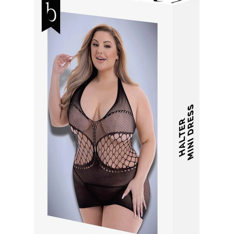 Baci Halter Mini Dress Black – juodas erotiška suknelė (plius dydis)