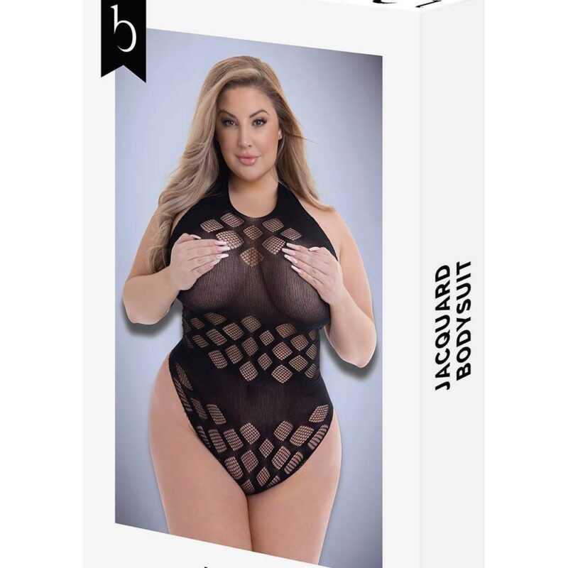 Baci Jacquard Bodysuit Black – juodas gundantis glaustinukas (bodis) (plius dydis)