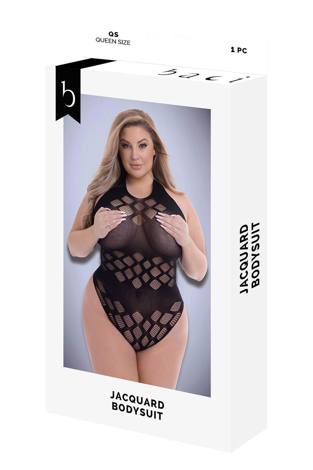 Baci Jacquard Bodysuit Black – juodas gundantis glaustinukas (bodis) (plius dydis)