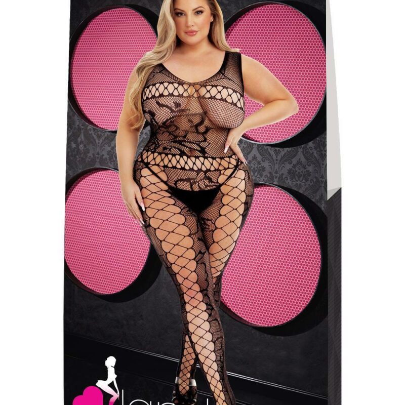 Lapdance – erotiškas bodistokingas (kūno kojinė) – juodas (plius dydis)