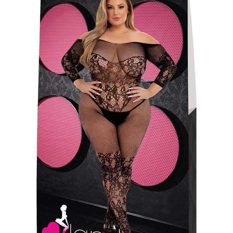 Lapdance – erotiškas bodistokingas (kūno kojinė) – juodas (plius dydis)