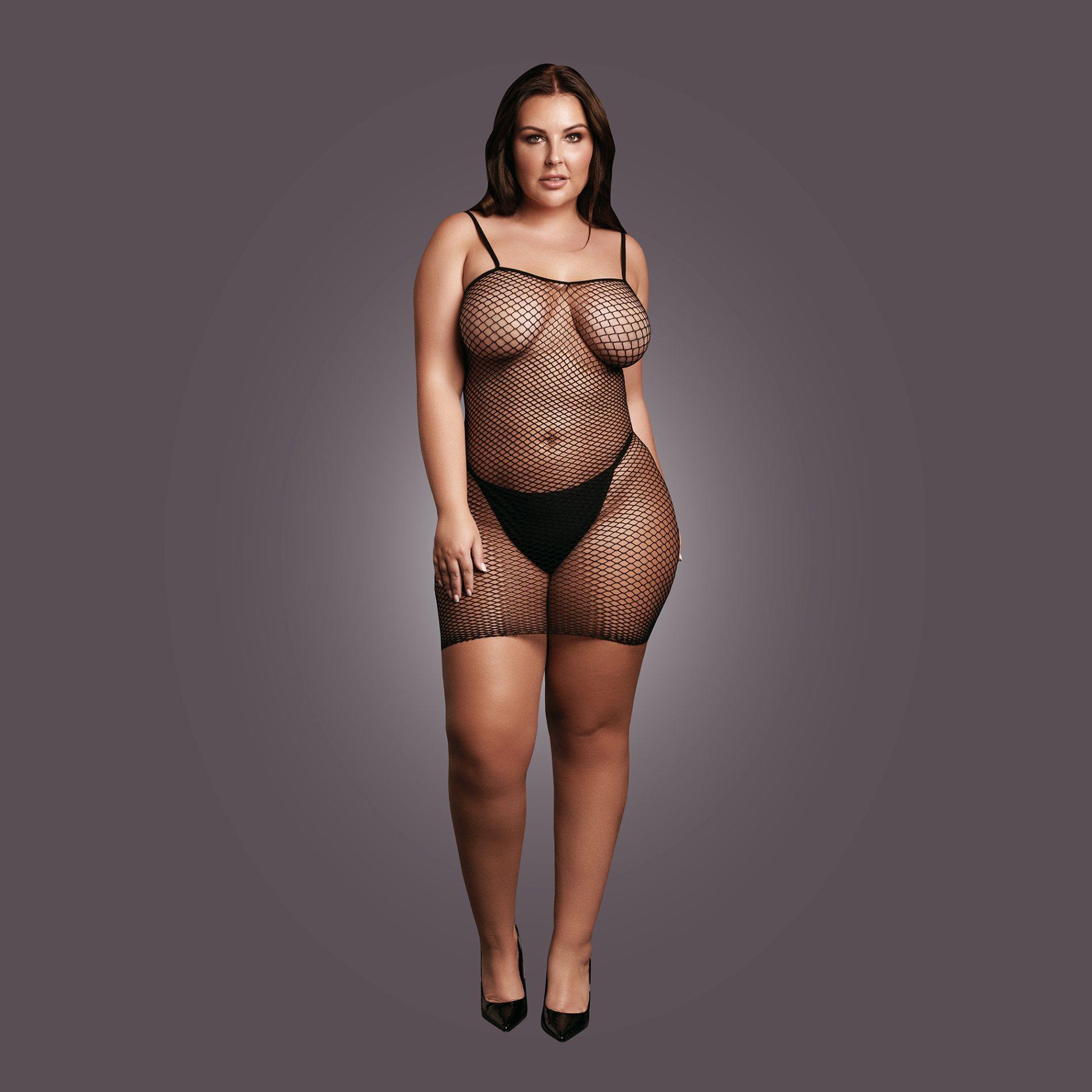 Short Dress With Fishnet Structure And Spaghetti Straps – erotiška mini suknelė (plius dydis) - Image 5