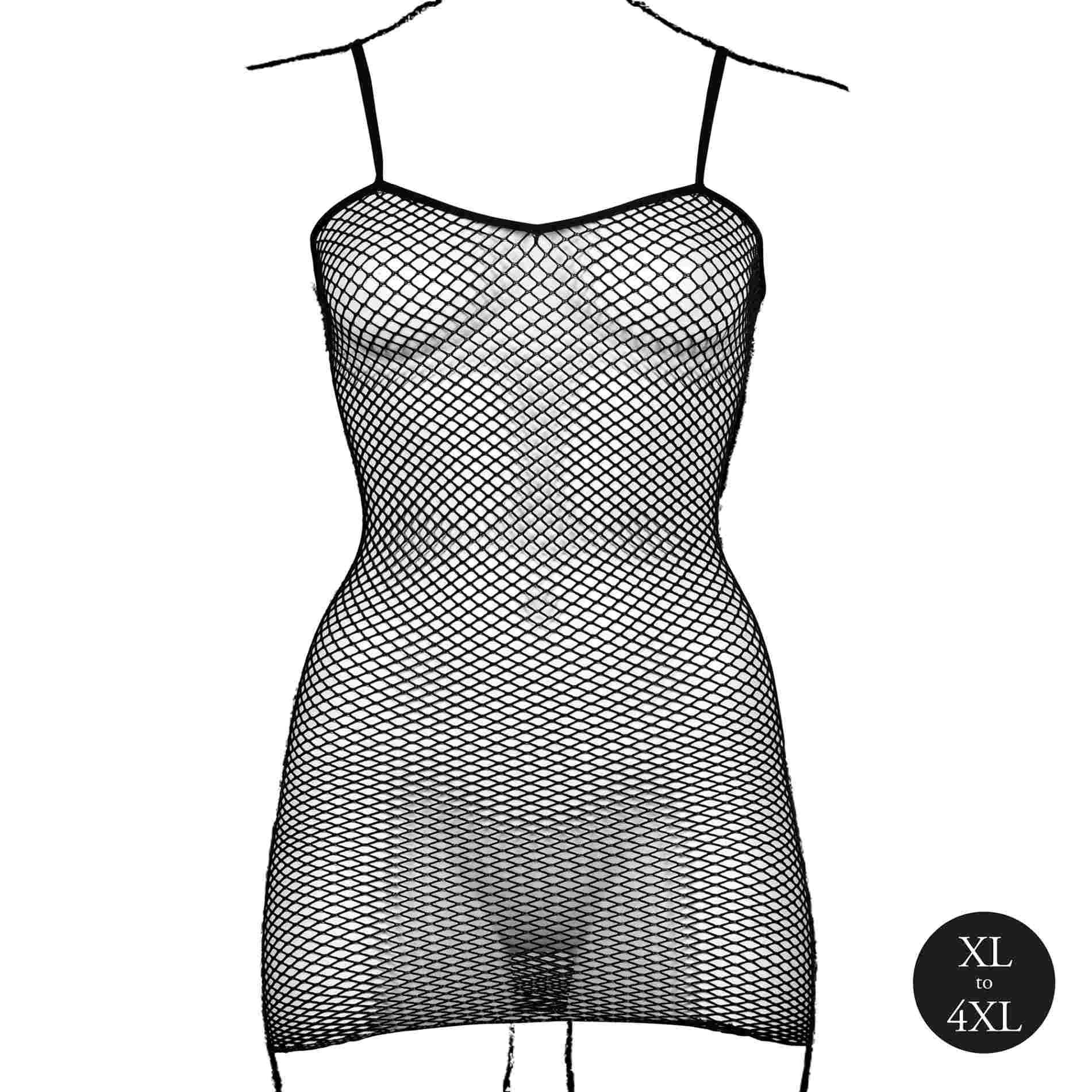 Short Dress With Fishnet Structure And Spaghetti Straps – erotiška mini suknelė (plius dydis) - Image 9