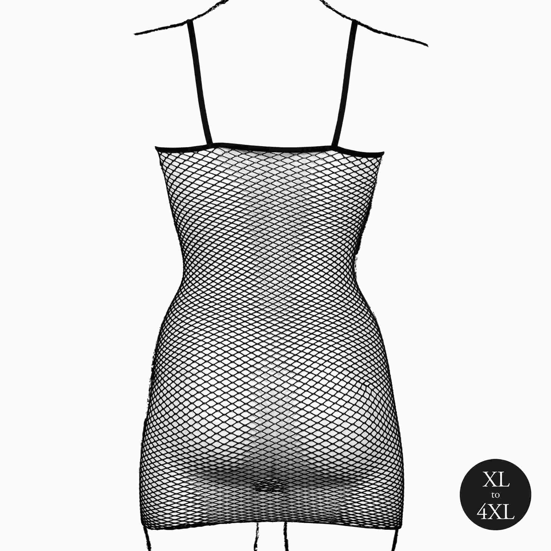 Short Dress With Fishnet Structure And Spaghetti Straps – erotiška mini suknelė (plius dydis) - Image 10