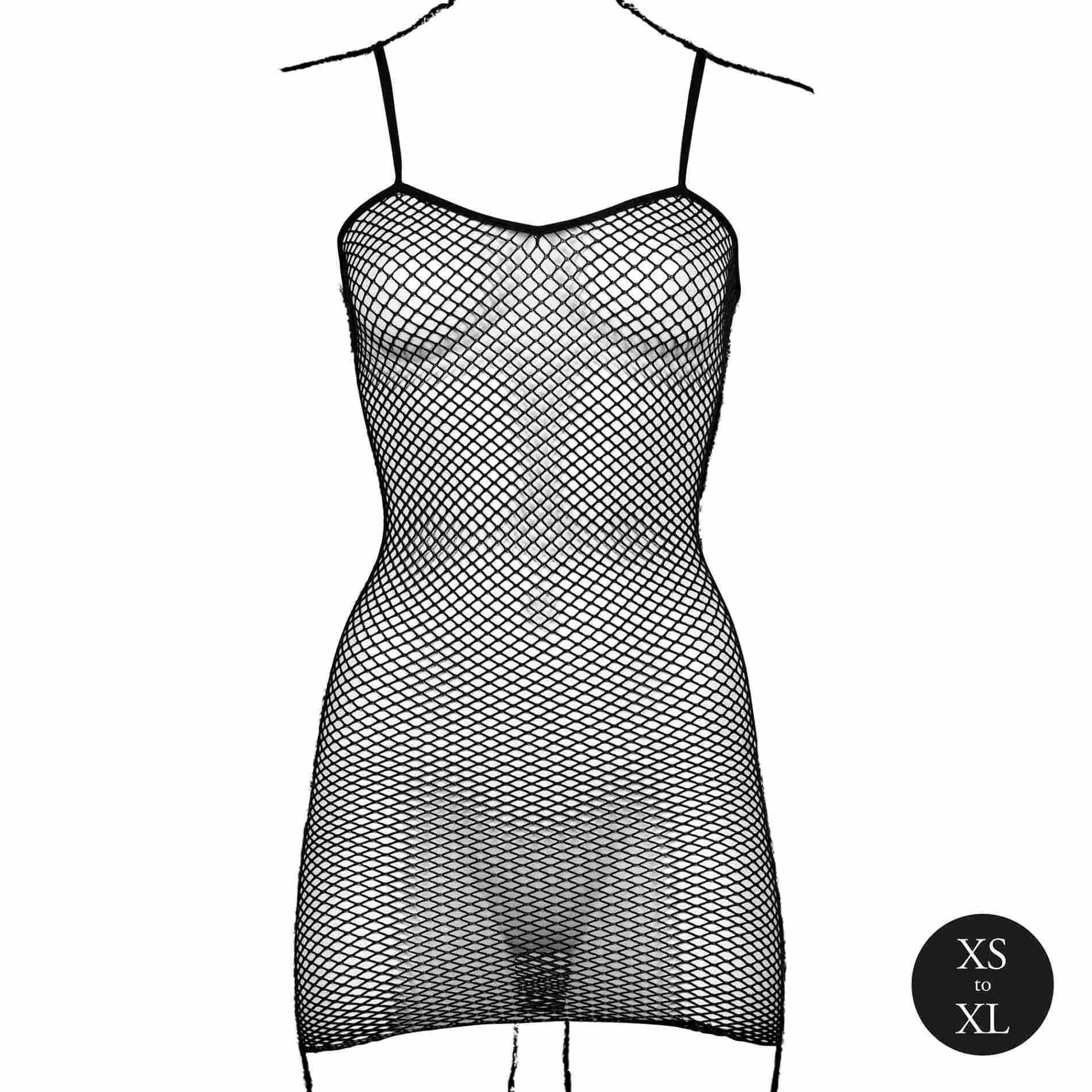 Short Dress With Fishnet Structure And Spaghetti Straps – erotiška mini suknelė (vienas dydis) - Image 10