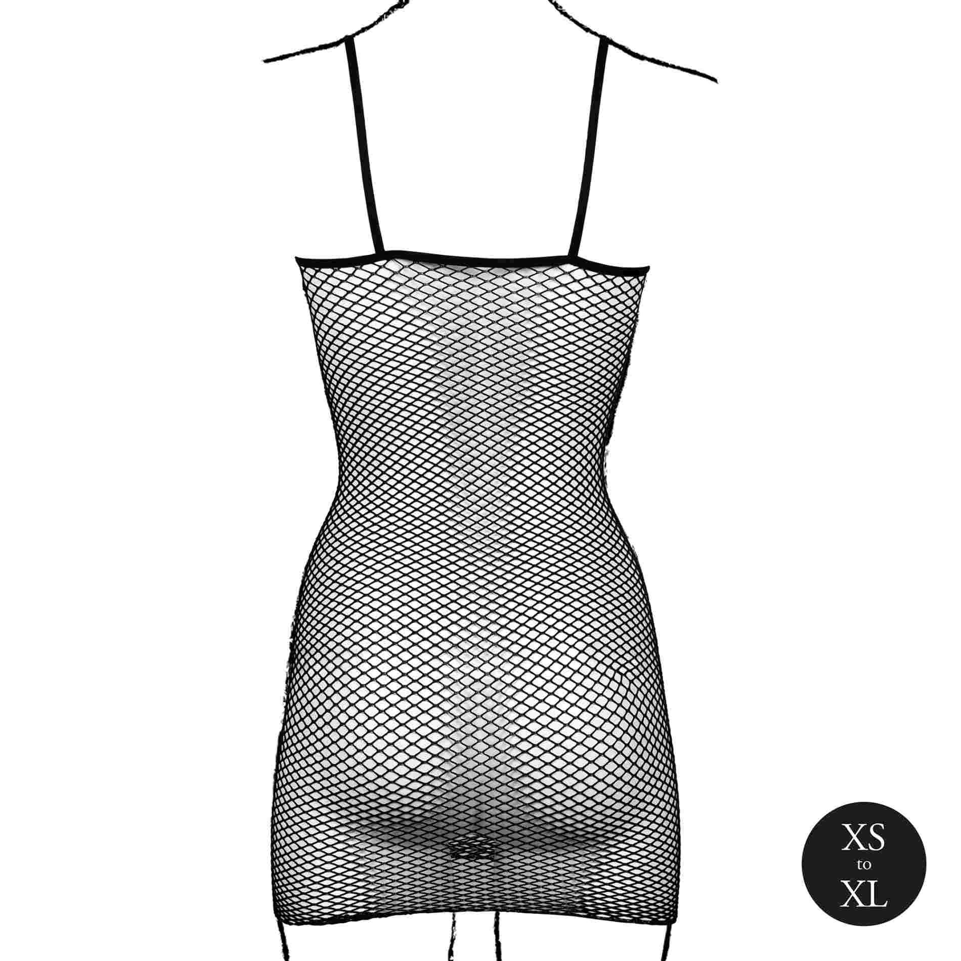 Short Dress With Fishnet Structure And Spaghetti Straps – erotiška mini suknelė (vienas dydis) - Image 11