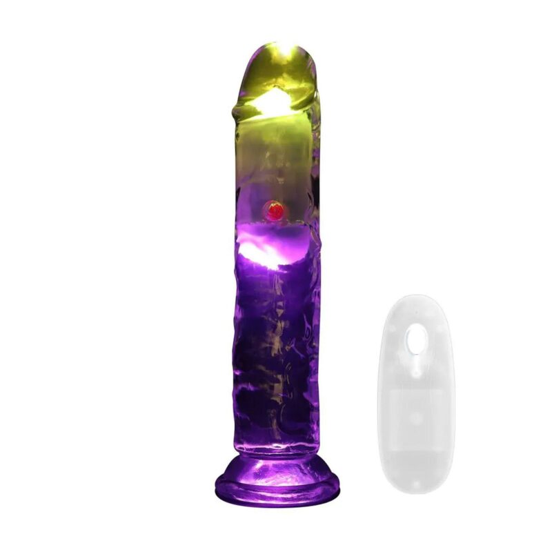 RealRock – vibruojantis šviečiantis (LED) tiesus realistinis dildo (skaidrus)