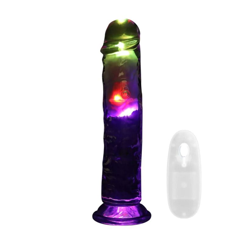 RealRock – vibruojantis šviečiantis (LED) tiesus realistinis dildo (skaidrus)