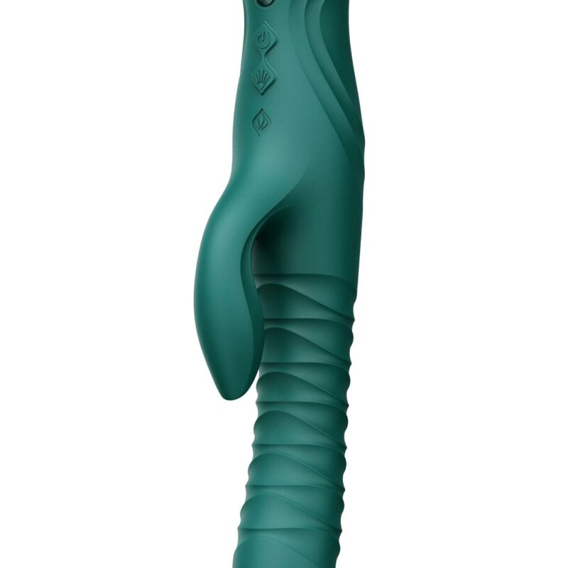 Mose – vibruojantis stimuliatorius su stūmoklio funkcija (žalias)